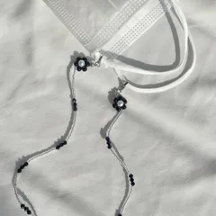 マスクチェーン　ビーズ　ビーズアクセサリー　韓国　韓国アクセサリー　シルバー