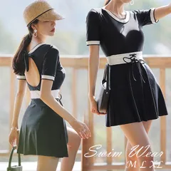 ★（予約販売の商品） cv207レディース 水着 黒 ブラック 背中見せ 体系カバー 露出控えめ M L XL ハイウエスト