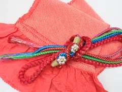 【着物】和装小物　帯締め帯揚げセット　振袖用　丸組　総絞り　金糸　飾り付　25w01-365