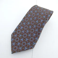 #apzt エルメス HERMES ネクタイ 茶 シルク 総柄 幾何学模様 フランス製 メンズ [928086]