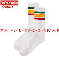 ユナイテッドアスレ 924001 ラインソックス スケーターソックス ライン柄 無地 靴した くつ下 靴下 ソックス 9240-01 9240 UnitedAthle 25-29cm ホワイト 白 緑 金 赤