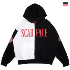 REASON CLOTHING × SCARFACE ZIP UP OVERSIZE HOODIE【BLACK×WHITE】 (M・L・XL・2XL)(リーズン メンズ 大きいサイズ パーカー スカーフェイス コラボ)