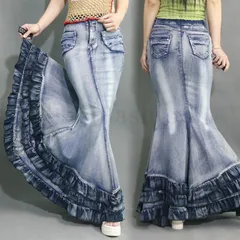 超人気 スカート レディース 春 夏 春夏 デニムスカート 大きいサイズ ロング マーメイド デニム 無地 マキシ丈 フリル カジュアル 定番 格安#photo41244