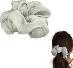Liebendo シュシュ 大きめ プリーツ シフォン ボリューム ヘアゴム レディース ヘアアクセ ヘアアクセサリー 髪留め 韓国風 まとめ髪(グリーン)