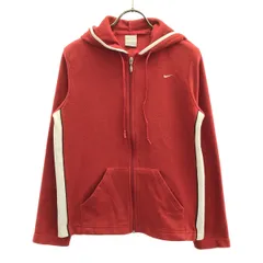 NIKE ナイキ ロゴ刺繍 長袖 フリース ジップパーカー S(4-6) レッド キッズ 古着