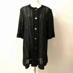 #snc サイトウトヨコ 斉藤都世子 カーディガン 黒系 ラメ ニット 半袖 ロング かぎ編み 美品 レディース [944278]