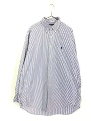 古着 90s Ralph Lauren 「YARMOUTH」 白×紺 ストライプ OXフォード BD シャツ 16 1/2 古着 