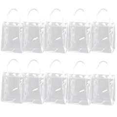 クリアバッグ ビニール ラッピング 手提げ 手さげ袋 マチあり 10個セット (S 13*19*8cm)