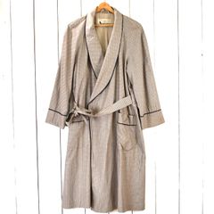 5TA064】アクアスキュータム コットン100％ ショールカラー 腰ベルト付 ガウンコート M ベージュ ハウスチェック ルームウェア 3153600【中古】【メンズビジネス】202501