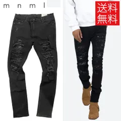 【送料無料】mnml X165 PAISLEY クラッシュ リペア スキニー デニム パンツ ブラック 黒 STRETCH DENIM Black ミニマル