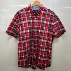 00's~ TOMMY HILFIGER/00年代～ トミーヒルフィガー チェック柄 チェックシャツ CLASSIC FIT 半袖 シャツ ボタンダウン ワンポイントロゴ刺繡 バングラデシュ製 オーバーサイズ ビッグサイズ メンズ XL レッド
