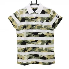 【新品】パーリーゲイツ 半袖ポロシャツ 白×カーキ系 ボーダー 迷彩 カモフラ ロゴ刺しゅう レディース 0(S) ゴルフウェア PEARLY GATES