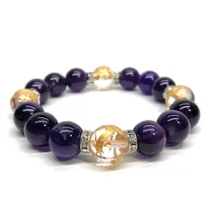 12mm 四神獣銀彫オニキス×アメジスト パワーストーン ブレスレット天然石 運気上昇  恋愛運 お守り 青龍 白虎 玄武 朱雀 2月誕生石 （シルバー）メンズ・レディース　男性・女性　数珠ブレス 開運 [15]　