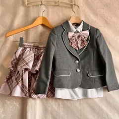 【美品】女の子 120cm フォーマル スーツ 4点セット ジャケット スカート リボン 入学式 卒園式 発表会 グレー チェック　ピンク　デコラピンキーズ