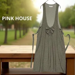 PINK HOUSE ピンクハウス  ジャンパースカート ワンピース ロング マキシ ドット リボン ベルト グレー F フリーサイズ