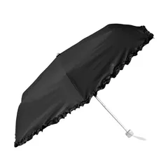 H・A・U(ハウ) 晴雨兼用 日傘 パラソル 折りたたみ フリル チェック UVカット99%以上 PUコーティング 55cm 10002941 ブラック 1