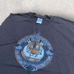 US古着 GILDAN ギルダン SAN DIEGO ZOO 動物園 虎 トラ Tシャツ M ブラウン