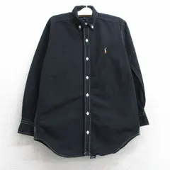 古着 ラルフローレン 長袖 ブランド シャツ キッズ ボーイズ 子供服 90s ワンポイントロゴ オックスフォード コットン ボタンダウン 黒 ブ