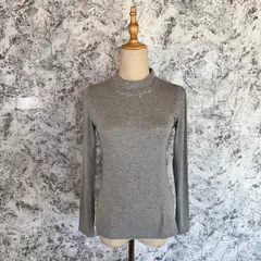 美品　MAJESTIC LEGON　マジェスティックレゴン　ニット　セーター　ハイネック　長袖　無地　薄手　ストーン　春　秋　冬【size F】　グレー　灰