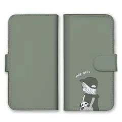 iPhone14 ケース 手帳型 アイフォン14 スマホケース 携帯ケース キャップ キャップ女子 女の子 韓国 イラスト 可愛い かわいい パンダ くすみカラー カーキ カラー02