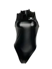 SWIMHXBY 競泳水着 レディース 黒 バックジップ エナメル調  ウォーターポロ S-7XL