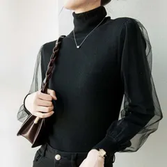 韓国ファッション ファッション チュール二重袖リブ タートルネック セーター