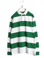 【お得なクーポン配布中!】 90s ポロ ラルフローレン ボーダー 長袖 ラガーシャツ メンズ L / オールド ラグビー 長袖シャツ ポロシャツ ヘビーウェイト ツートン 細身