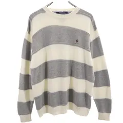 トミーヒルフィガー 90s オールド フラッグタグ ボーダー柄 長袖 ニット セーター M グレー TOMMY HILFIGER メンズ 古着 【231212】