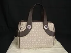 ■新品同様■ BVLGARI ブルガリブルガリ キャンバス×レザー ハンドバッグ ミニボストン レディース ベージュ系×ブラウン系 AV7598のサムネイル