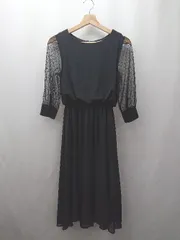 ◇ ⊂ LACE LADIES 無地 半袖 膝下丈 ワンピース サイズS ブラック系 レディース E  【1507080016338】