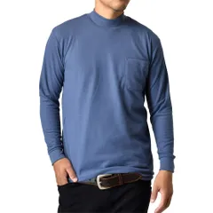 長袖Tシャツ 《ブルー》 新品 未使用 ロンT 鹿の子 ハイネック モックネック【C6R】【メール便2】 ファッション メンズ トップス 