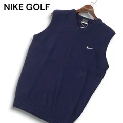 未使用★ NIKE GOLF ナイキ ゴルフ 秋冬 ロゴ刺繍★ ウール100％ Vネック ニット ベスト Sz.L メンズ 紺 ネイビー