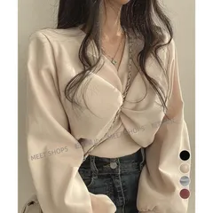 【新品未使用】フロントねじり シャツブラウス Vネック lsjx43