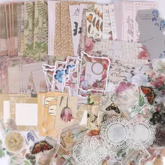 【迅速発送】YOVOY ２６０枚 大容量 コラージュ 素材 シール ステッカー 手帳素材パック レトロ アンティーク フレークシールステッカー デザインペーパー 素材紙 和紙 メモ用紙 カード 紙モノ ノート スケジュール カレンダー (森林)