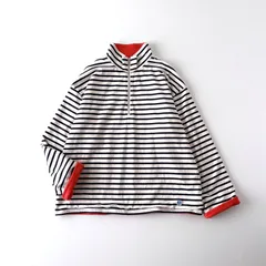 極美品 / ORCIVAL オーシバル / COTTON MOYEN HALF ZIP LONG SLEEVE PULLOVER フリースライニング ハーフジップ プルオーバー / ユニセックス 4 / ナチュラル×ネイビー(オレンジ)  / 日本製