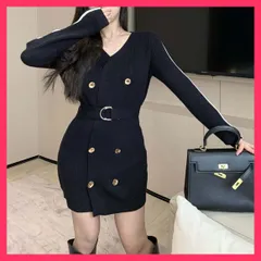 ★スタッフおすすめ★フロントボタンウエストマーク付ニットワンピース 10299  フロントに施したボタンディテールがアクセントなニットワンピー 上品　おすすめ おしゃれ　★売れ筋★　人気 高見え　高級感