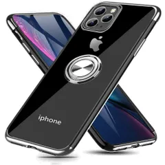 iPhone 12 Pro 用 ケース iPhone 12 用 ケース リング付き クリア 透明 TPU 耐衝撃 車載ホルダー対応 スタンド機能 防塵 薄型 軽量 落下防止 一体型 変形防止 全面保護カバー アイフォン 12P/12 用 ケース 銀