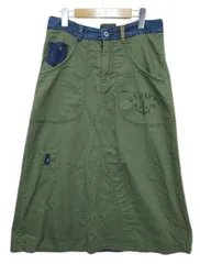 〇【送料無料】LIME.Inc ライムインク  デニムロングスカート リメイク ヴィンテージ カーキ色 Mサイズ ■管理番号L28895SSA25-250526-0（510）