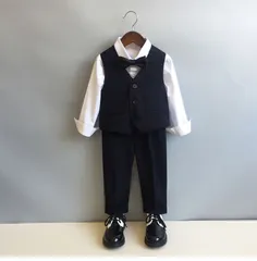 男の子スーツ フォーマルスーツ 3点セット 黒　ベスト+パンツ+ボウタイ 子供服 キッズ 入園式 入学式 卒業式 演出 冠婚葬祭