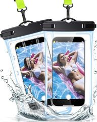 2枚セット完全防水】にじ色汎用型スマホ防水ケース。大型のスマホも使える防水ケース・バッグ（防水性能：IP68認定）アウトドア・スポーツシーン適用のApple iPhone、Android Phoneなど最大7.5"のスマホに対応（水色）