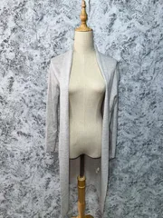 美品　GREEN LABELRE LAXING　グリーンレーベルリラクシング　カーディガン　ロングカーディガン　無地　薄手　ポケット有　長袖　ウール混　春　秋【size F】　グレー　灰