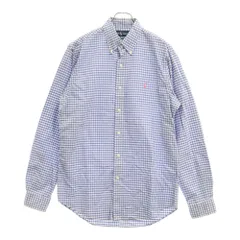RALPH LAUREN (ラルフローレン) ロゴ刺繍 ギンガムチェック ボタンダウン 長袖シャツ ホワイト/ブルー