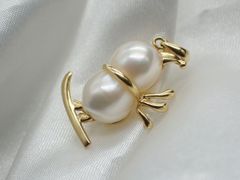 K18　雪だるまスキー　ペンダントヘッド　あこや真珠　3ｇ