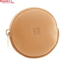 美品 ロエベ LOEWE アナグラム ラウンド コインケース 小銭入れ 丸型 レザー ベージュ系/33823