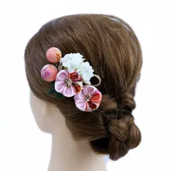 髪飾り 成人式 つまみ細工 振袖 前撮り 袴 浴衣 夏祭り 花火大会 豪華2点セット ピンク サーモンピンク 白 ちりめん 玉飾り 和 No.9-3647