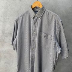 RALPH LAUREN GOLF　チェック柄　半袖ボタンダウンシャツ　TILDEN　Lサイズ　白 × 黒　ラルフローレン ゴルフ　ポケット付き