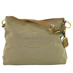 本物 プラダ PRADA ロゴ ショルダーバッグ キャンバス ブラウン バッグ 中古 【フォロー割】