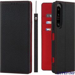 Xperia 1 IV ケース手帳型 SO-51C SOG06 ケース Pelanty 牛革製品 本革レザー 財布型カバー Sony Xperia 1IV カード収納 スタンド機能 内蔵マグネット 手作り柔らかい スマホケース ソニー エ 択 ブラック 929