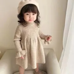 ☆ ベージュ ☆ 120cm ☆ キッズ フォーマル 女の子 pmybabyfo01 ニットワンピース ワンピース ベビー 女の子 スカート 子供服 キッズ服 長袖 タートルネック シンプル 無地 フォーマル お呼ばれ パーティー 結婚式 セレモニー 秋 冬