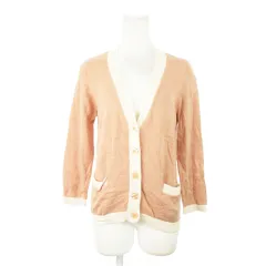 ヘザー Heather カーディガン ニット Vネック 七分袖 バイカラー F ピンク アイボリー /AH8